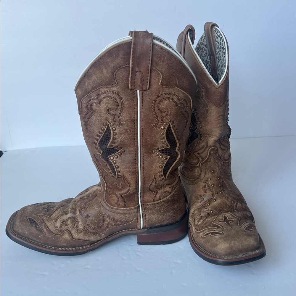 Laredo Tan Spellbound Broad Square Toe Boots For … - image 3